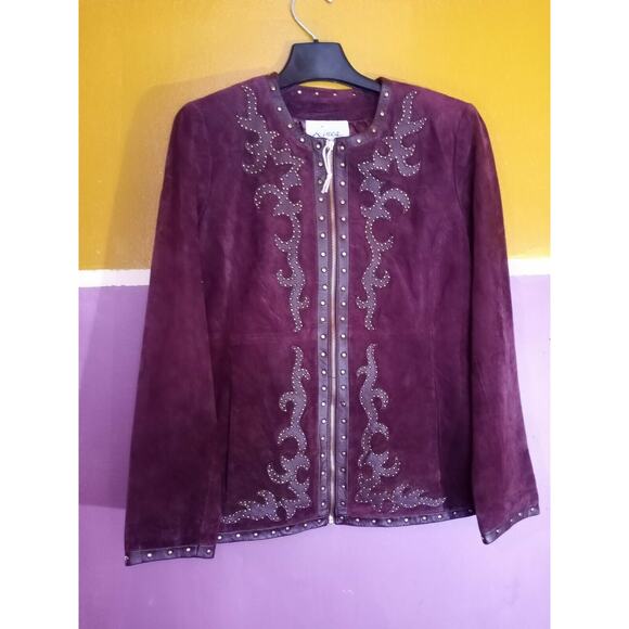 LINEA by LOUIS DELL'OLIO Maroon Suede With Genuine Leather Trim Coat. Size: XS - Picture 8 of 8